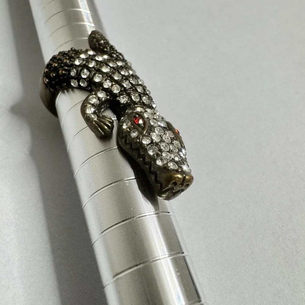 Crocodile Alligator Ring Wrap Around Rhinestone Red Eyes Sz 7 Statement‎